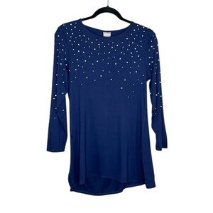 Chico’s Faux Pearl detail Long Sleeve Top in Midnight size 0 Small